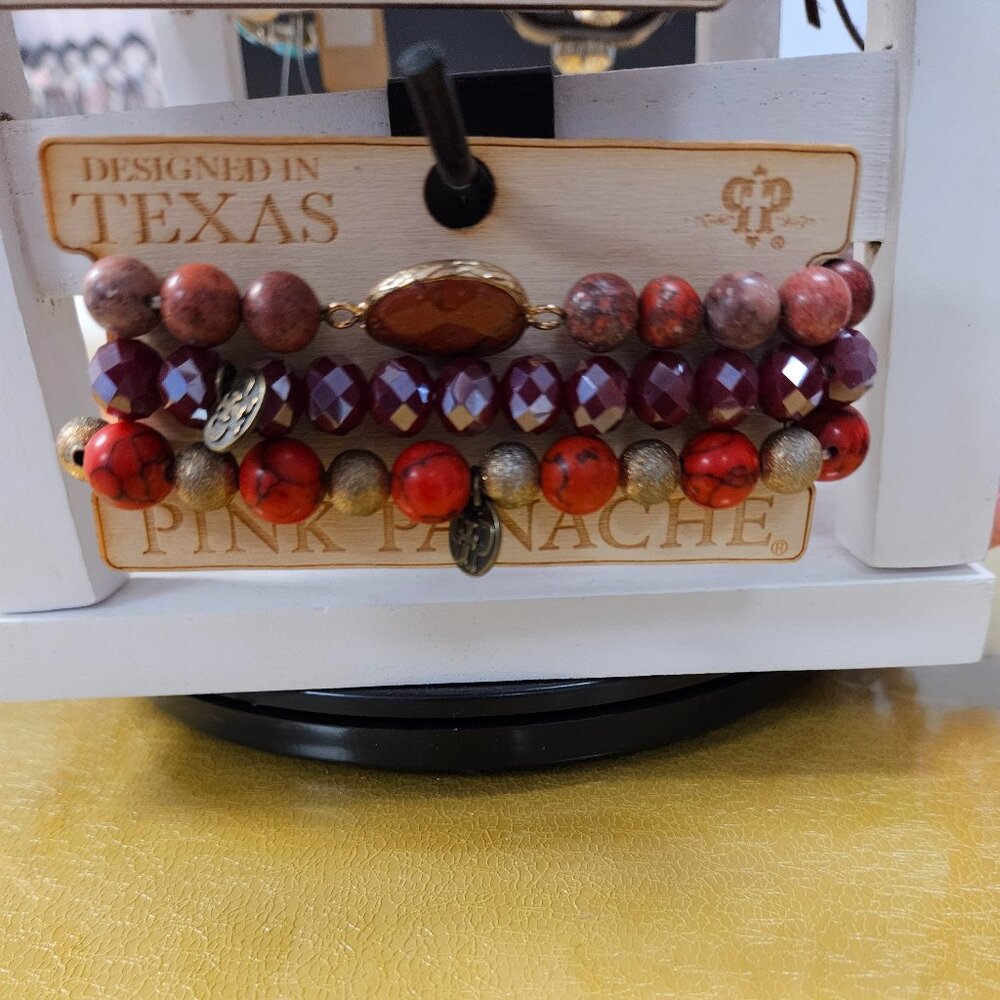 Pink Panache red stone beaded stacked bracelet